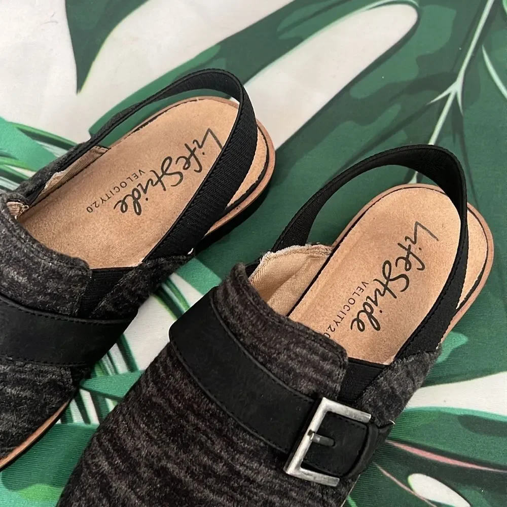 * Life Stride velocity charcoal slide flats with back strap